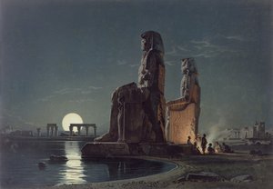 メムノンの巨像、テーベ、GWザイツが制作した24のイラストの1つ、1872年頃 作： Carl Friedrich Heinrich Werner