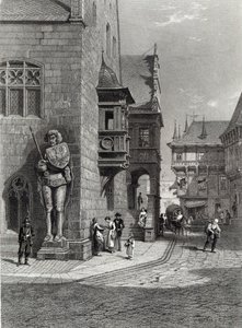 ハルバーシュタットのタウンホール、E.ジュベールの彫刻、カッセル＆カンパニー・リミテッドの印刷（彫刻 作： Carl Friedrich Heinrich Werner
