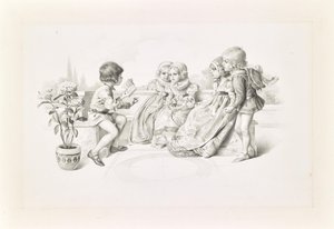 歌手に耳を傾ける中世の衣装を着た子供たち 作： Carl Fröschl