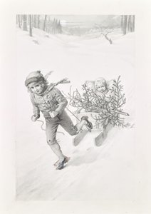 冬景色の中を旅する二人の子供 作： Carl Fröschl