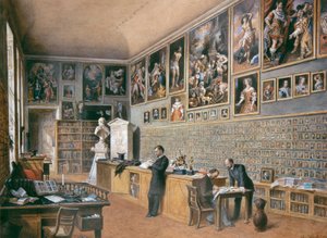 アンブラスコレクション（ポートレートコレクション）の職員のオフィスでもある図書館 作： Carl Goebel d. J.