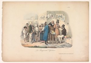 ナポリの書店の屋台 Le bouquiniste Napolitain (オブジェクトのタイトル) ナポリの風俗シーン（シリーズタイトル） Scenes Populaires de Naples and Douze Tableaux (連載タイトル) 作： Carl Gustaf Hjalmar Mörner