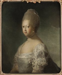 Caroline Mathilde de Hanovre, princesse de Grande Bretagne et reine consort de Danemark et Norvege - Caroline Matilda of Great Britain (1751-1775), Queen of Denmark, by Pilo, Carl Gustaf (1711-1793)の肖像。キャンバスに油彩。サイズ：76x63 cm。国名 作： Carl Gustaf Pilo