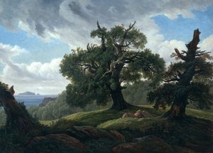 海沿いのバルト海オークの木の森の島の記憶、1835 作： Carl Gustav Carus