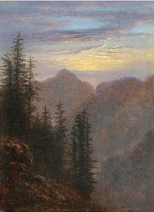 夕暮れ時に山の風景 作： Carl Gustav Carus
