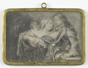 戦士の気をそらす若い女性が、子供の 1 人が彼から物を盗みます。 作： Carl Gustav Klingstedt (attributed to)