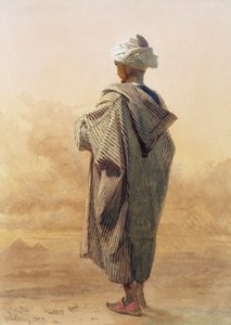 カイロ、ピラミッドの前の夕暮れ時のアラブ人 作： Carl Haag