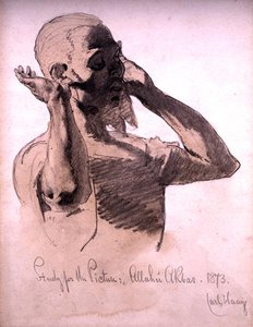 絵の祈り、絵の研究、アラハアクバル、1873年（紙に鉛筆と水彩のウォッシュ） 作： カール・ハーグ
