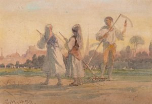 「ヴュルツブルク近郊のフランケン農民」、ドイツ、1852年 作： Carl Haag