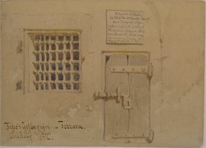 ジャッソの刑務所、1852年フェラーラ（鉛筆とトイレットペーパーで洗う） 作： Carl Haag