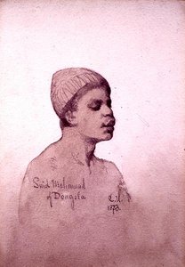 ドンゴラ（スーダン）のサイード・モハマド 1873年（紙に鉛筆と水彩画） 作： カール・ハーグ