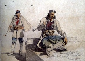 パイプを吸っている2人の人物の研究 作： Carl Haag