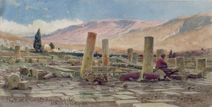 1859年に地震で破壊されたバールベック近くのミーリクのモスク 作： Carl Haag