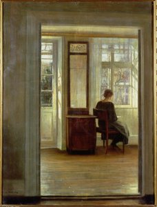 インテリアの女性（キャンバスに油彩） 作： Carl Holsoe