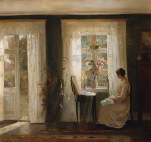 晴れた窓辺の女」（油彩・キャンバス 作： Carl Holsoe