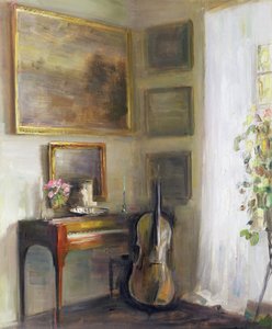 チェロとスピネットのあるインテリア 作： Carl Holsoe
