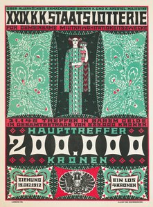 1912 年に第 24 回王立オーストリアの慈善宝くじを宣伝するポスター 作： Carl Krenek