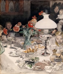 イブニングランプの周り 作： Carl Larsson