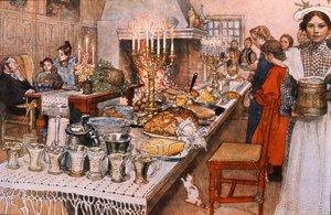20世紀初頭のスウェーデンでのクリスマスイブのディナー（イラスト） 作： Carl Larsson