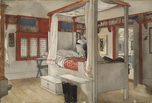 ダディーズルーム、Aホームシリーズ、c.1895（紙にトイレ） 作： Carl Larsson