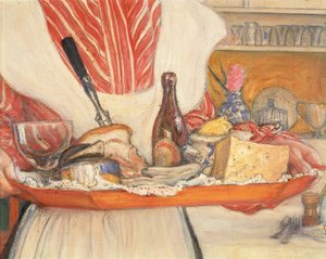 家政婦、朝食用トレイ、詳細 作： Carl Larsson