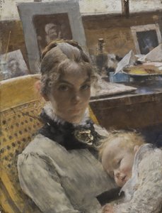 スタジオ・アイディール、作家の妻とその娘。ラルソン、カール（1853-1919）の「画家の妻とその娘」。油彩・キャンバス 作： Carl Larsson