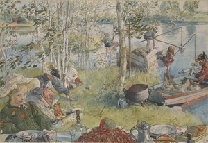 La peche aux ecrevisses - Crayfishing, by Larsson, Carl (1853-1919).紙にアクリル絵の具。寸法：32x43 cm。ストックホルム国立博物館 作： Carl Larsson