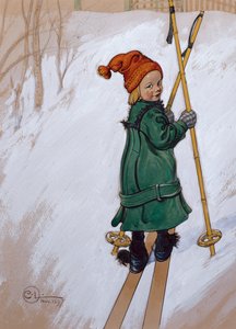 小さな女の子のスキー 作： Carl Larsson