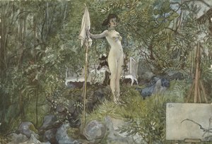 オープンエアスタジオ、Aホームシリーズ、c.1895（紙にトイレ） 作： Carl Larsson