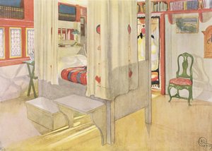 「Lasst Licht Hinin」（1909年）に掲載された寝室 作： Carl Larsson