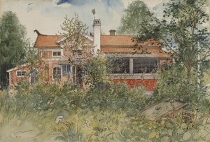 コテージ、ホームシリーズから、c.1895（紙にトイレ） 作： Carl Larsson