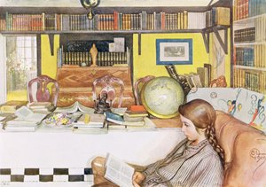 読書室、パブ。 「Lasst Licht Hinin」（「Let in More Light」）、1909 作： Carl Larsson