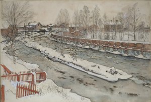 ティンバーシュート、冬の情景、Aホームシリーズ、c.1895（紙にトイレ） 作： Carl Larsson