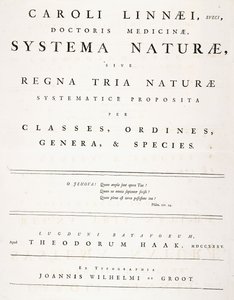 「Systemanaturae」のタイトルページ 作： Carl Linnaeus