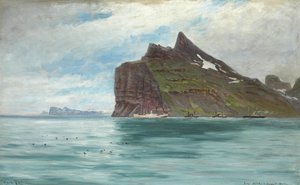 1907年、蒸気船SSビルマ号によるデンマーク王室の旅からアイスランドの北岬を望む。 作： カール・ロシャー