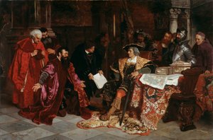 1879年、ヴェローナでヴェネツィア大使を迎えるマクシミリアン皇帝。 作： Carl Ludwig Friedrich Becker