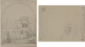 ローマの私の窓からの眺め (直筆) 風景の中の兵士 (裏) 作： Carl Ludwig Tischbein