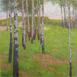 夕方の光の中の白樺林 作： Carl Moll