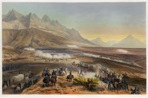 ブエナビスタの戦い、米国とメキシコの間の戦争、パブ. 1851年（カラーリトグラフ） 作： Carl Nebel