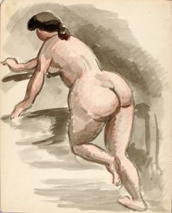 左膝にもたれる女性ヌード 作： カール・ニューマン