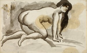 手と膝をついた女性のヌード 作： Carl Newman