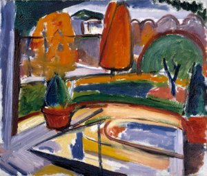 池のある風景 -- ニューマンズ ヤード、カリフォルニア州。 1915-1932。 作： Carl Newman