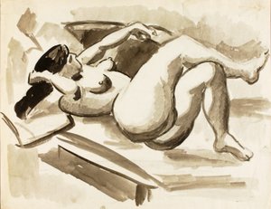 足を組んだ横たわる女性ヌード 作： カール・ニューマン
