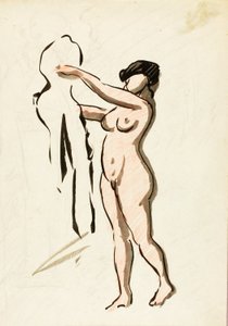 ドレープをかけた立ち姿の女性ヌード 作： Carl Newman