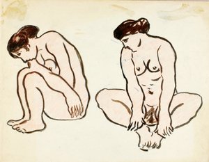 座る2人の女性ヌード 作： Carl Newman