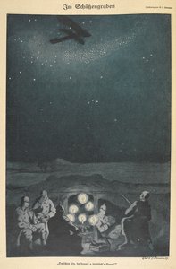 「塹壕で」。 ドイツ兵、夜空を飛ぶ飛行機（刻印） 作： Carl Olof Petersen