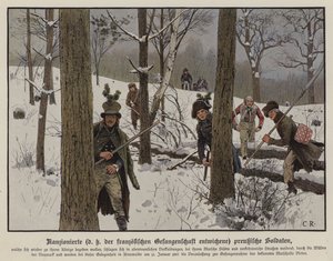 フランスの捕虜から逃れるプロイセン兵（1807年1月）（カラーリトグラフ 作： Carl Röchling