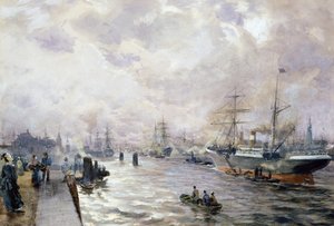 1889年のハンブルク港の帆船（紙とトイレとガッシュ）
