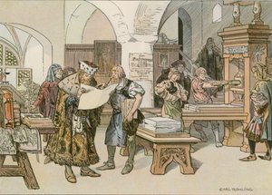 1490年にシュテンダールで最初の本の印刷業者に出席したジョンシセロ