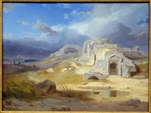 シラクサのアルキメデの墓。カール・ロットマン（1798 - 1850）による絵画 Ec.すべて 作： Carl Rottmann